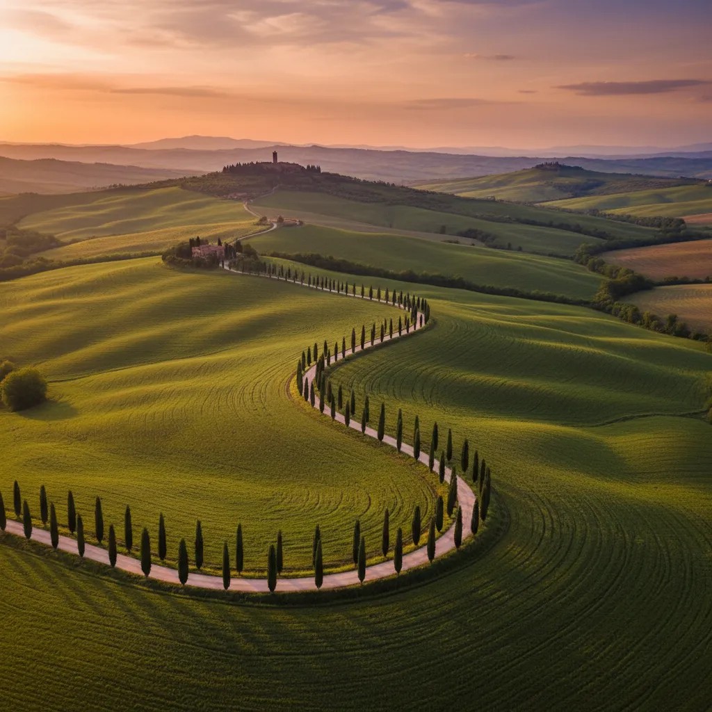 Paysage toscan typique de l'Italie avec collines et cyprès