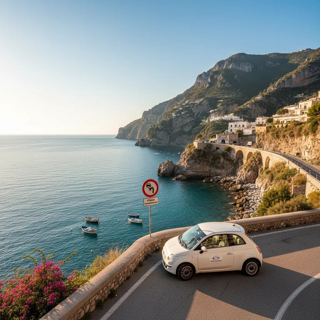 Voiture de location sur une route côtière en Italie