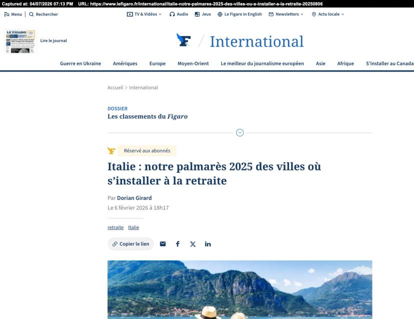 Italie : notre palmarès 2025 des villes où s'installer à la retraite
