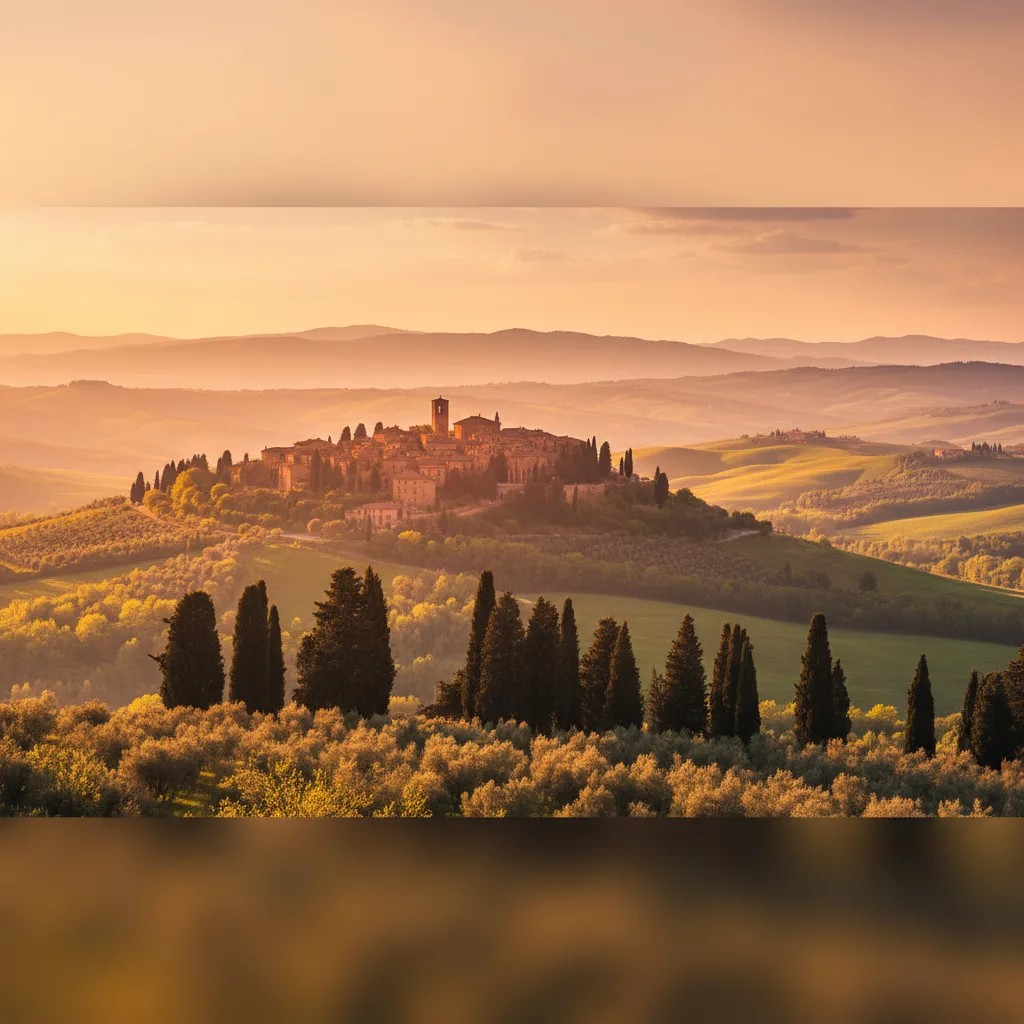Vivre en Italie - village toscan au coucher du soleil